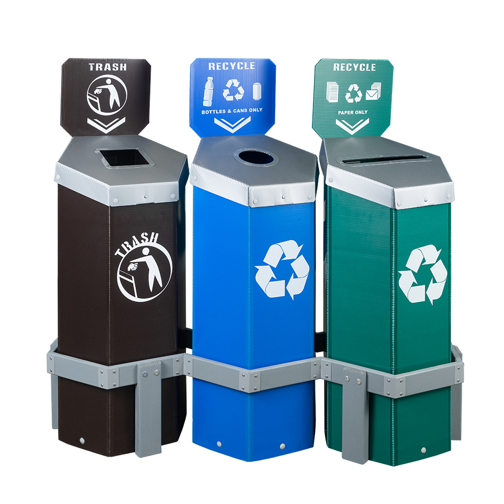 Hexstation™ 3-Bin Recycling and Trash Station