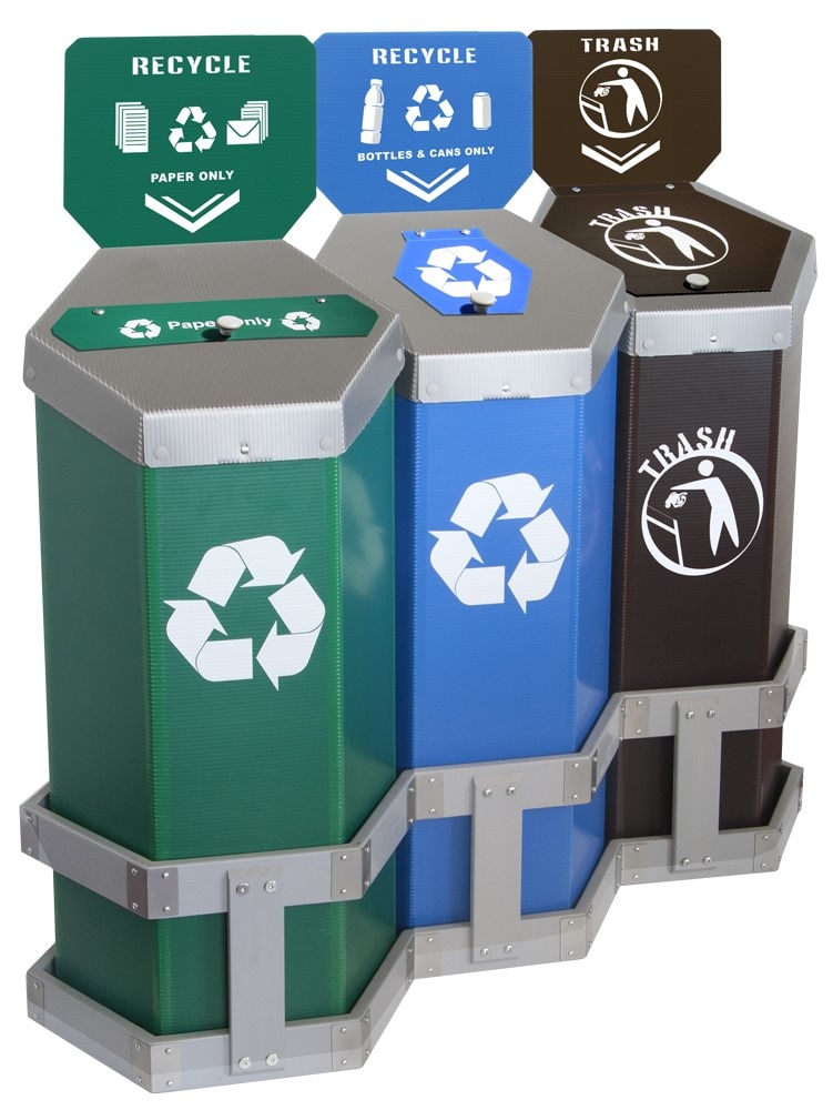 Hexstation™ 3-Bin Recycling and Trash Station