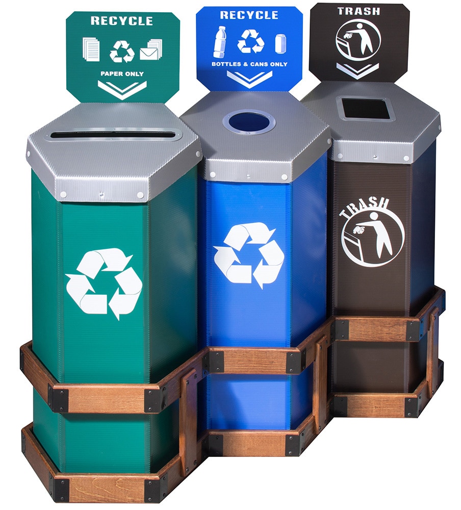 Hexstation™ 3-Bin Recycling and Trash Station
