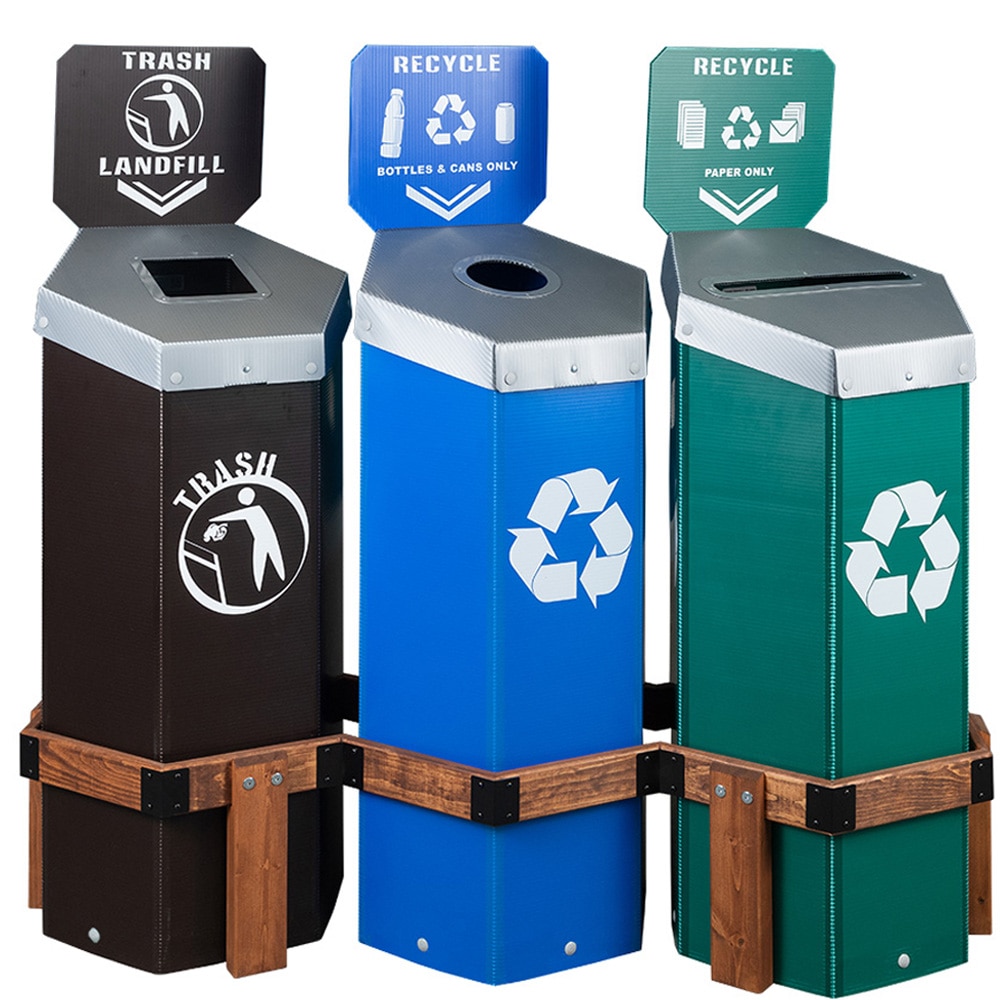 Hexstation™ 3-Bin Recycling and Trash Station