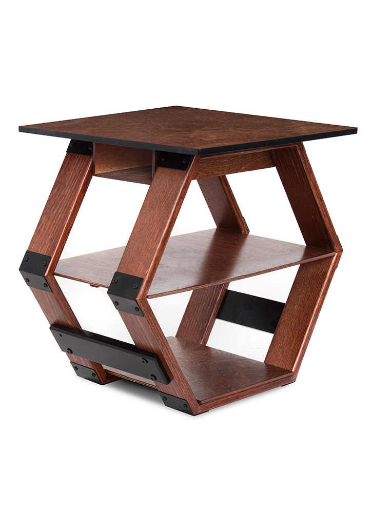 Hex Table Dark Wood Stained End Table - Image 2
